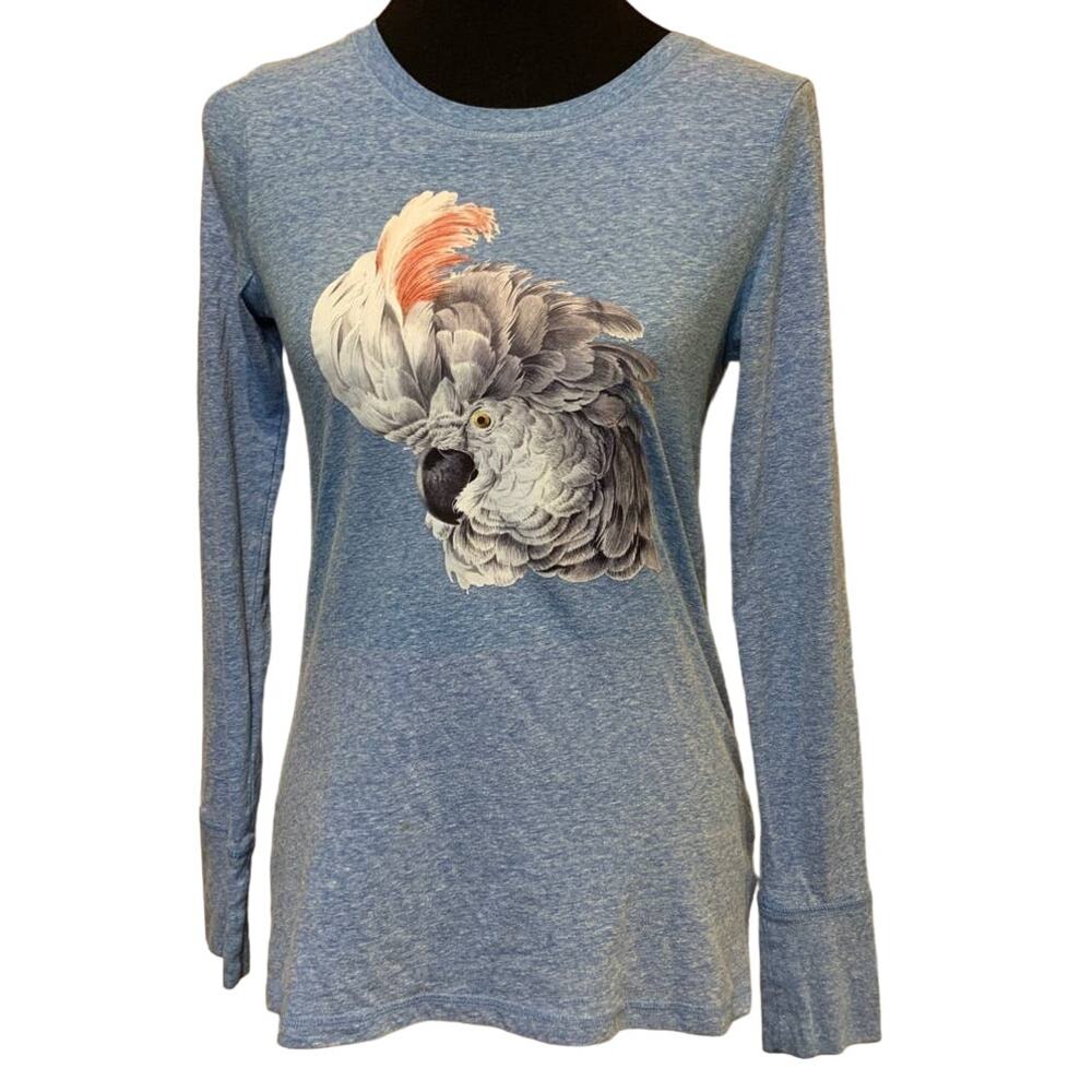 Upcycled Hand Printed Medium White Cockatoo Parrot Ukraine Artist Fundraiser Tee